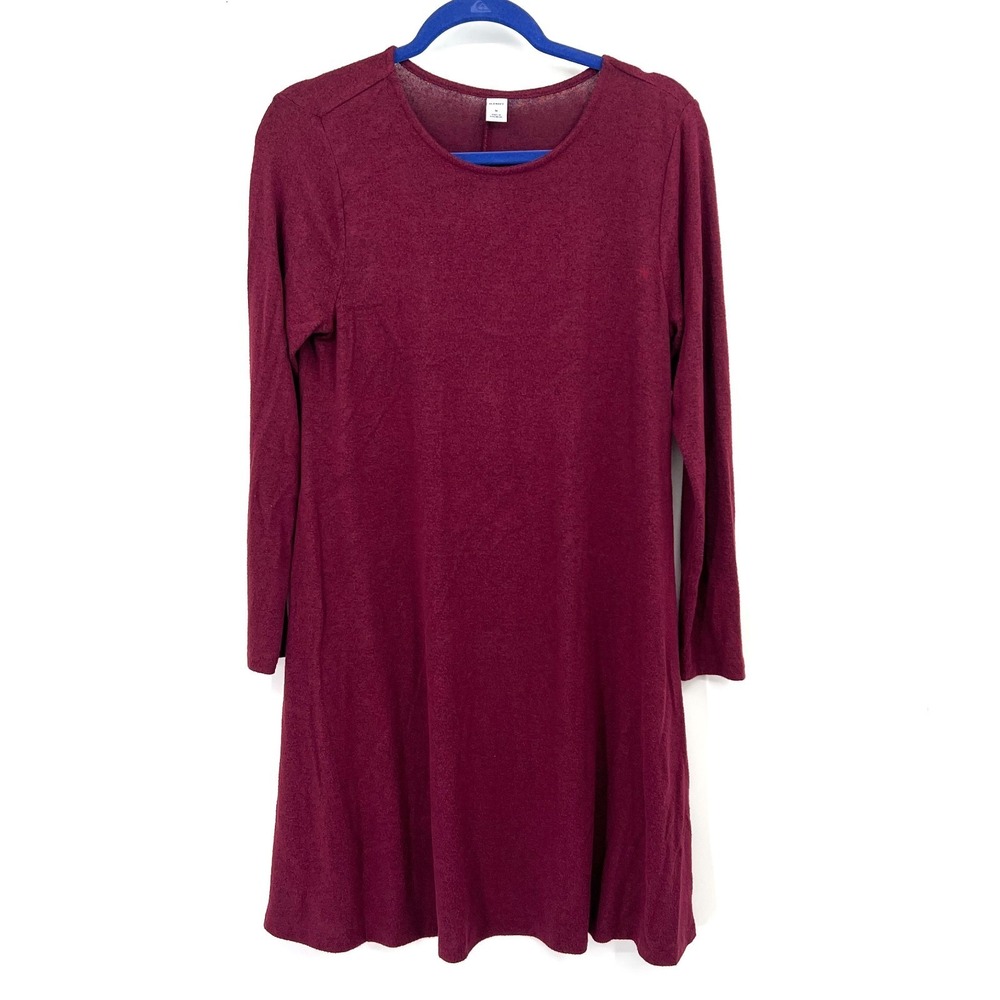 Old Navy‎ maroon long sleeve swing trapeze dress mini soft stretchy comfy M